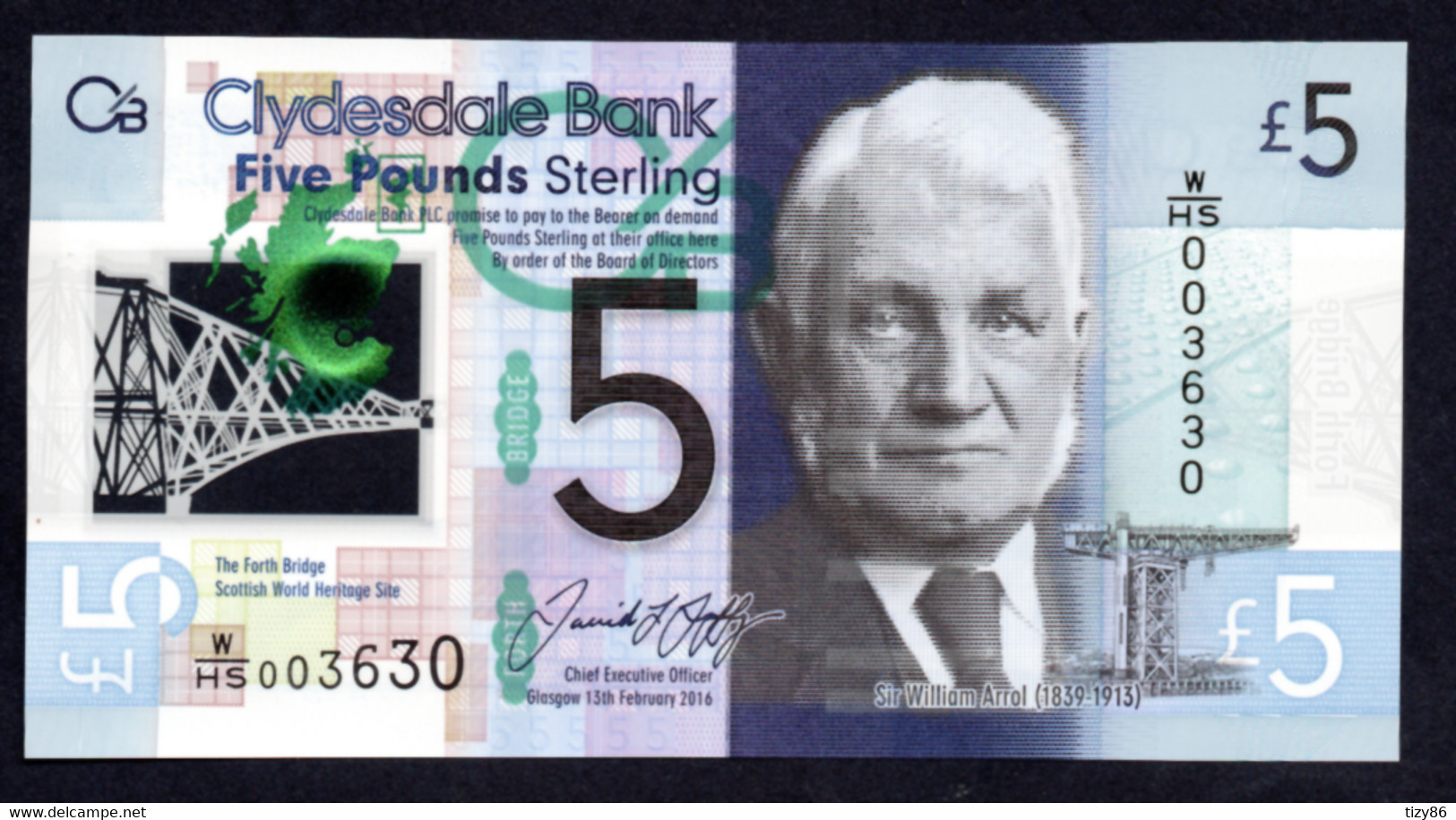 Banconota Scotland 5 Pounds Sterling 2015 UNC/FDS 2015 Clydesdale Bank  (polymer Banknote) - 5 Pounds