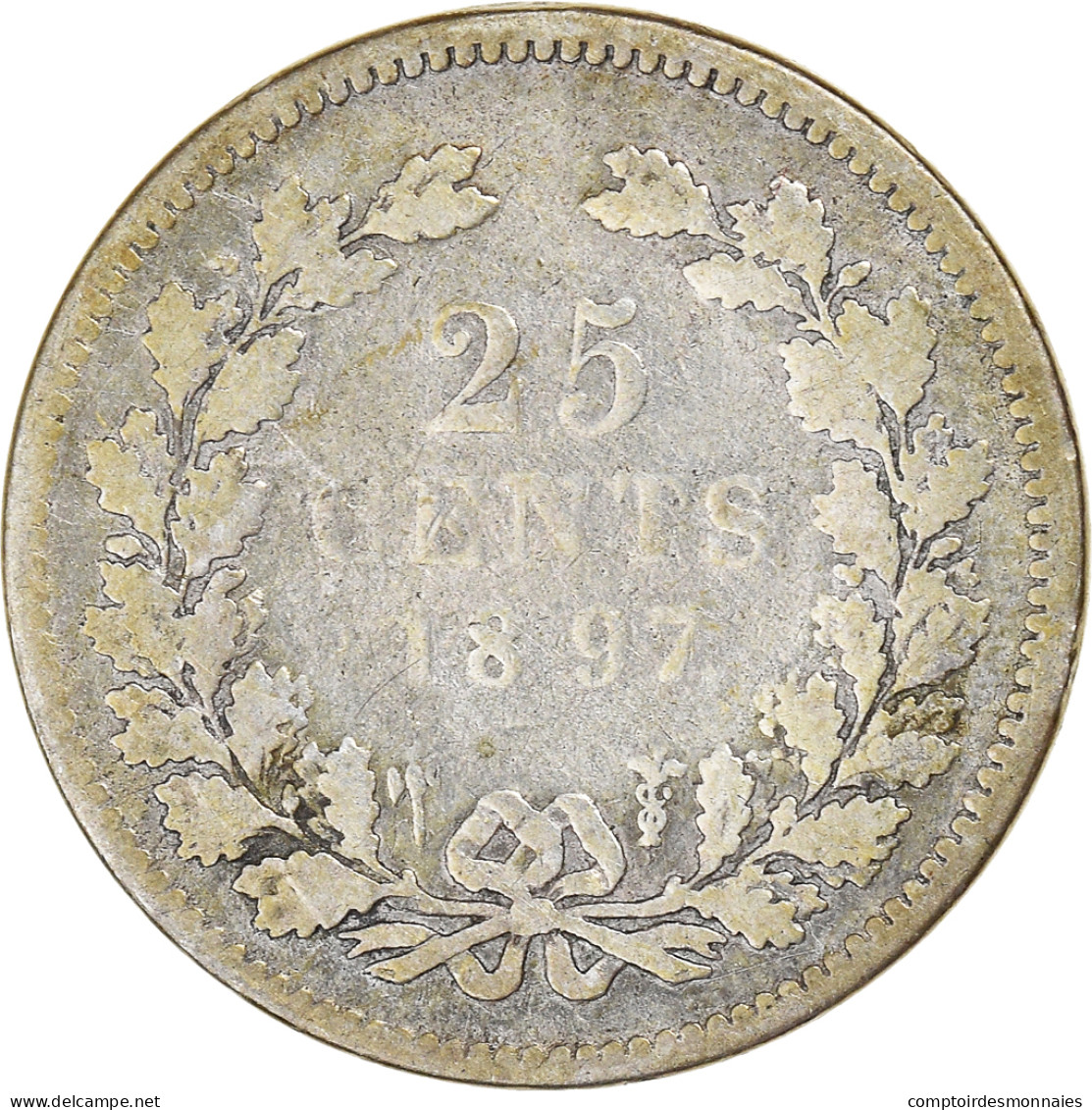 Monnaie, Pays-Bas, Wilhelmina I, 25 Cents, 1897, Utrecht, TB, Argent, KM:115 - 25 Centavos