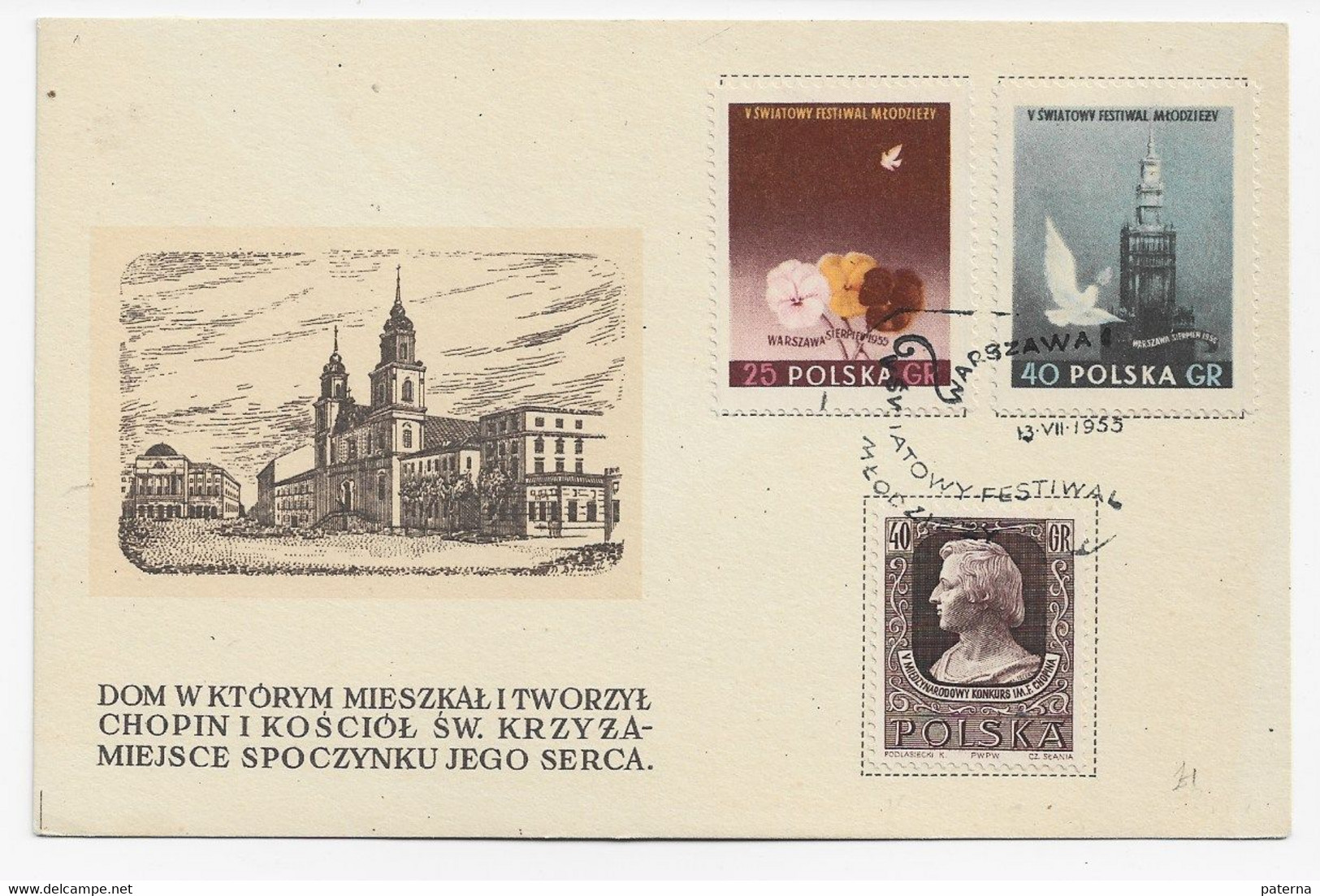 3710 Tarjeta  Warszawa 1955, Festival Mundial De La Juventud Y De Los Estudiantes Por La Paz Y La Amistad. - Covers & Documents