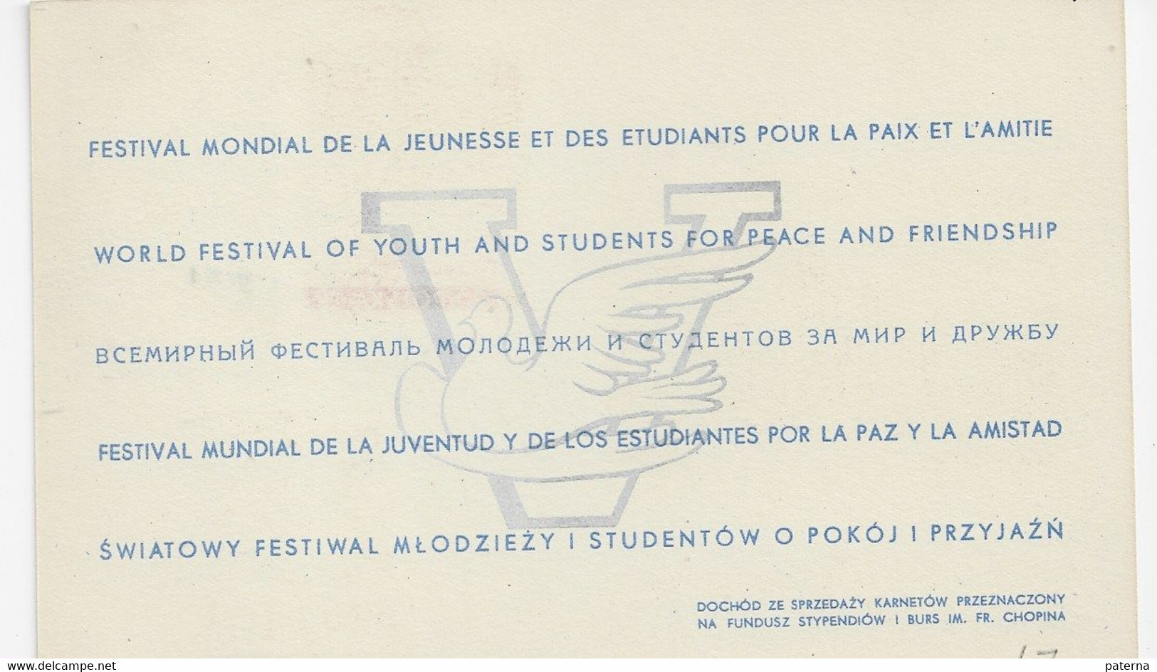 3710 Tarjeta  Warszawa 1955, Festival Mundial De La Juventud Y De Los Estudiantes Por La Paz Y La Amistad. - Covers & Documents