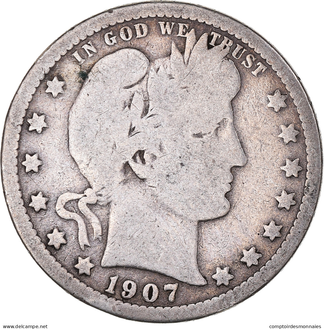 Monnaie, États-Unis, Barber Quarter, Quarter, 1907, U.S. Mint, Denver, TB - 1892-1916: Barber