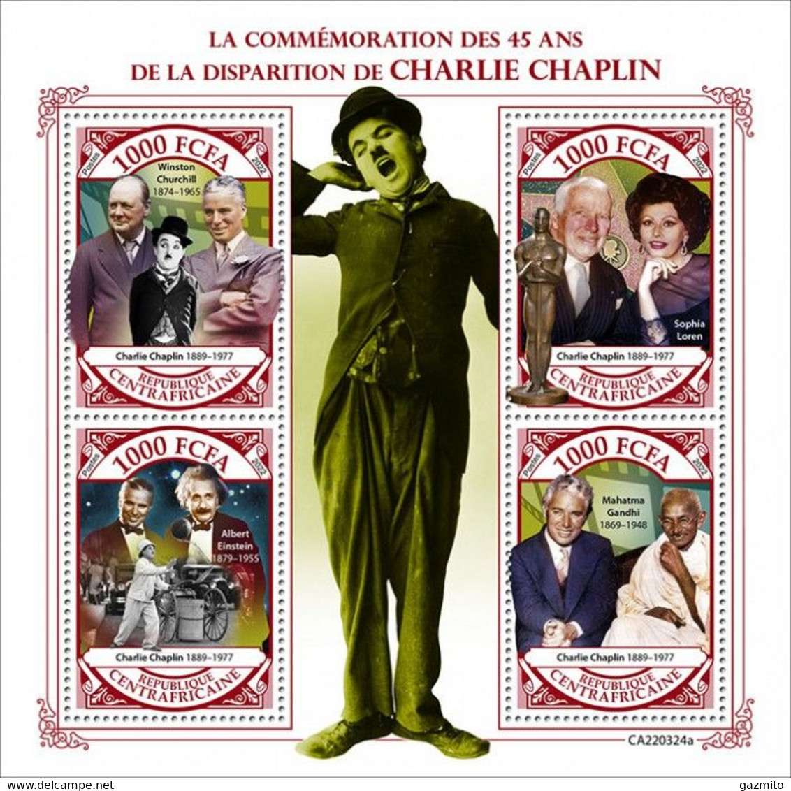 Centrafrica 2022, Cinema, C. Chaplin, Churchill, Sophia Loren, Car, Einstein, Gandhi, 4val In BF - Albert Einstein