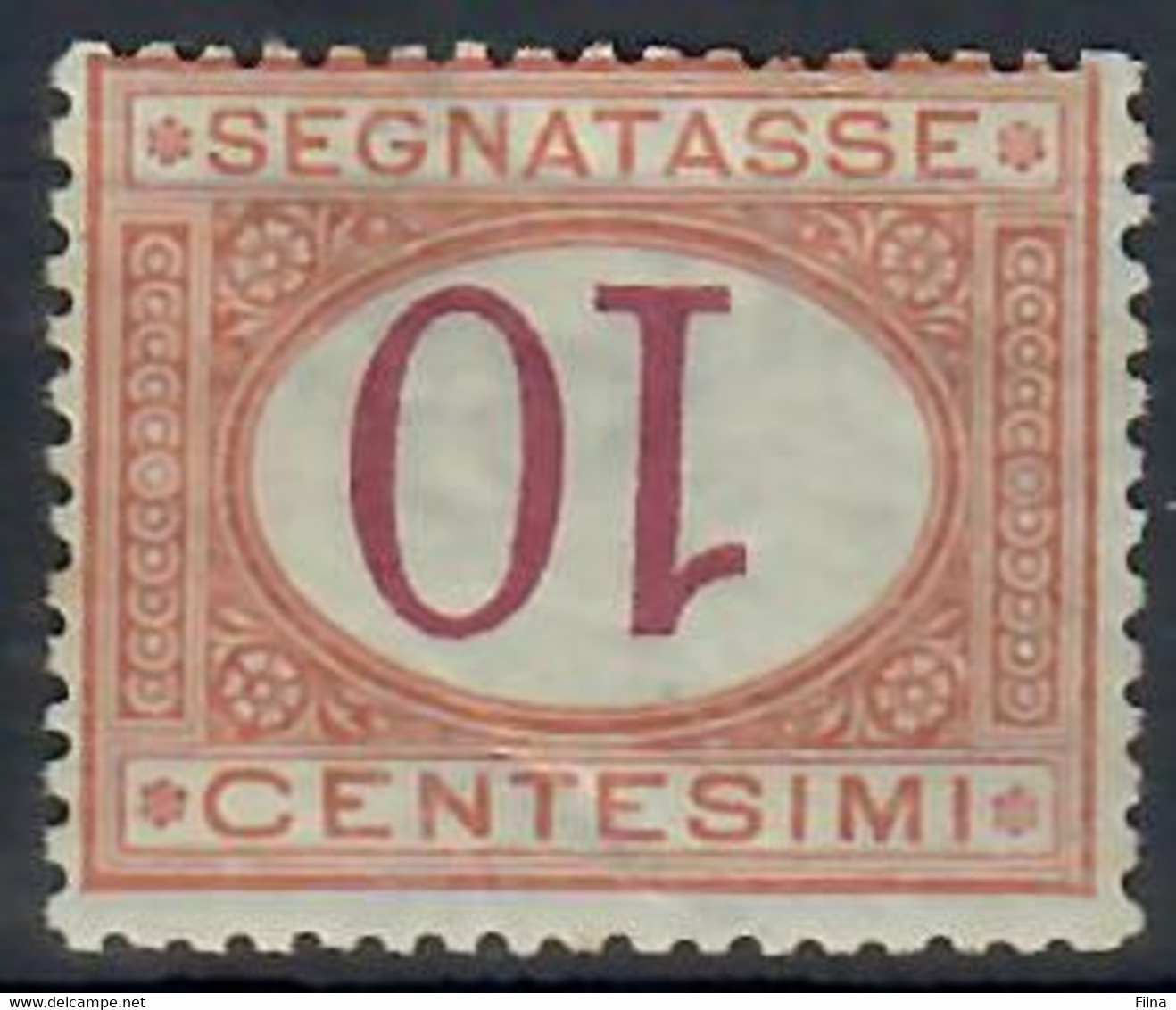 ITALIA REGNO 1890/4 - SEGNATASSE 10 C. ARANCIO E CARMINIO - VARIETA' SOPRASTAMPA CAPOVOLTA - MH/* - Taxe