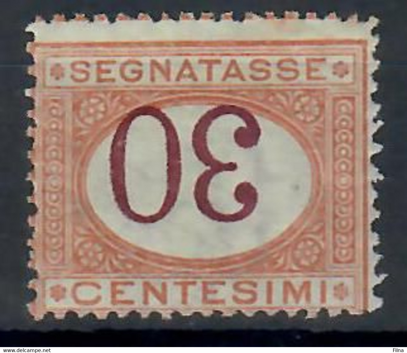 ITALIA REGNO 1890/4 - SEGNATASSE 30 C. ARANCIO E CARMINIO - VARIETA' SOPRASTAMPA CAPOVOLTA - MH/* - Segnatasse