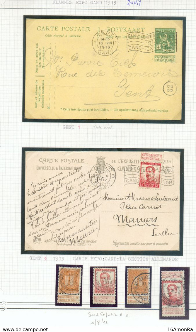 Lot De 4 Timbres Et 2 Documents De L'émission  PELLENS Avec De L'EXPOSITION DE GAND GENT 1913  - 20157 - 1912 Pellens