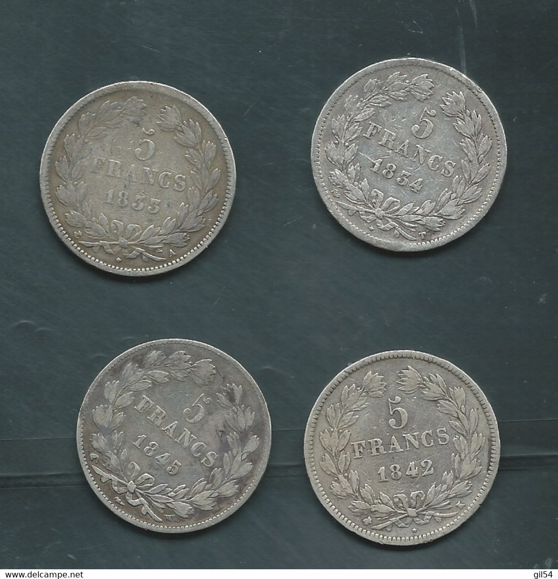 Lot 4 Pieces 5 Francs  Louis Philippe 1er  , 1845 W , 1842 K , 1835 A, 1833 A  -  Pic 80 - 5 Francs