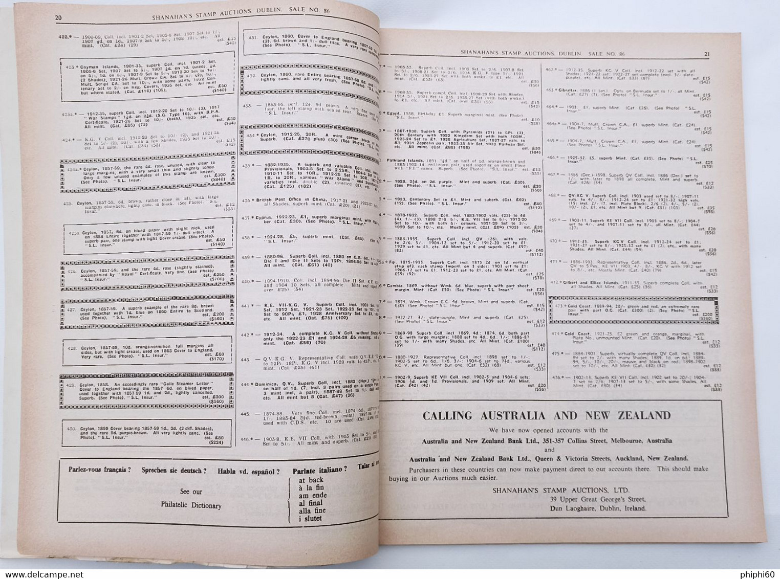 Shanahan's Stamb Auctions Ltb - AN ORDINARY SALE - 1959 - Autres & Non Classés