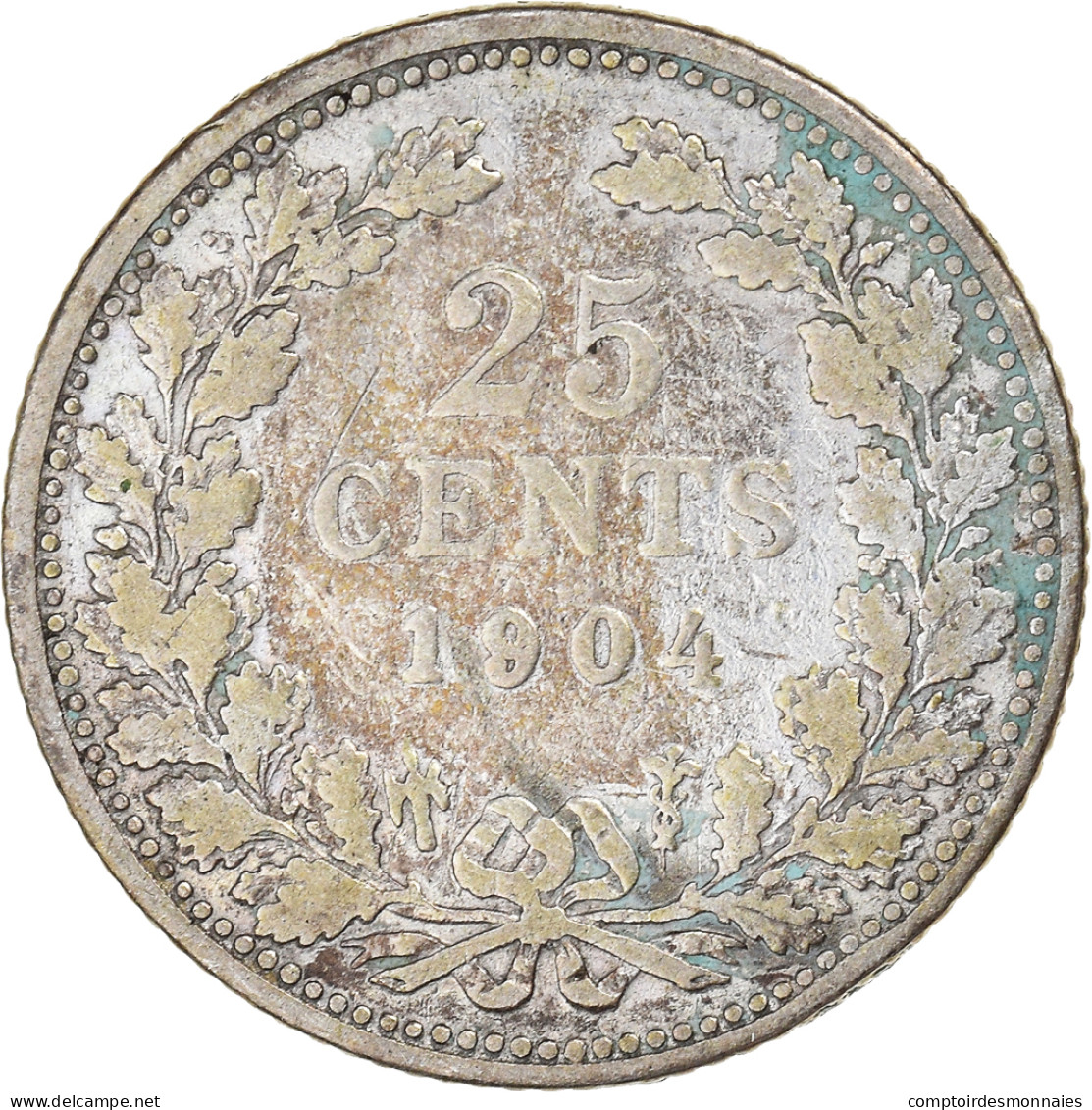 Monnaie, Pays-Bas, Wilhelmina I, 25 Cents, 1904, Utrecht, TB+, Argent, KM:120.2 - 25 Centavos