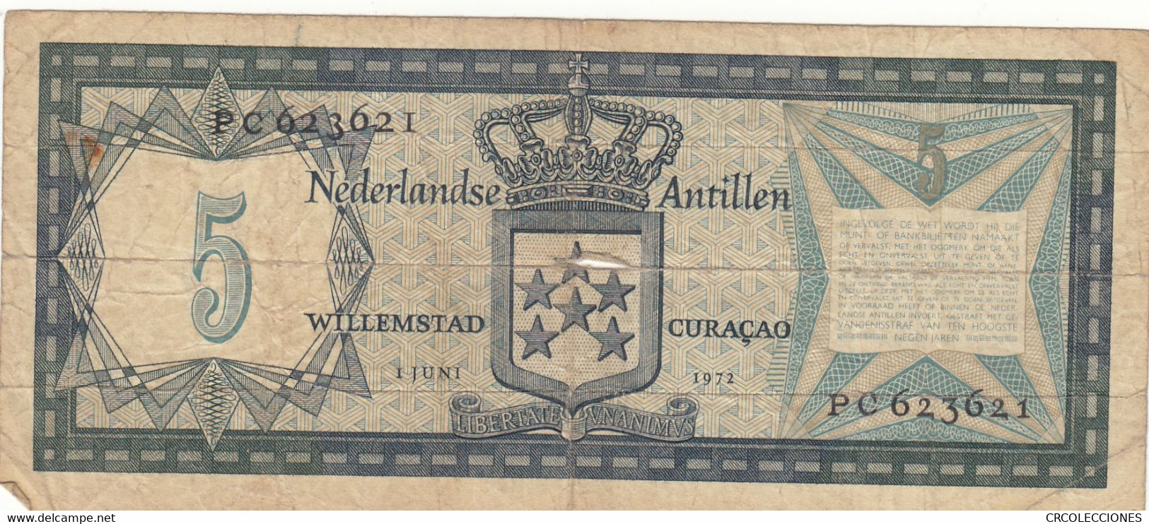 CRBX115 BILLETE ANTILLAS HOLANDESAS 5 GULDEN 1972 MC 15 - Sonstige – Amerika