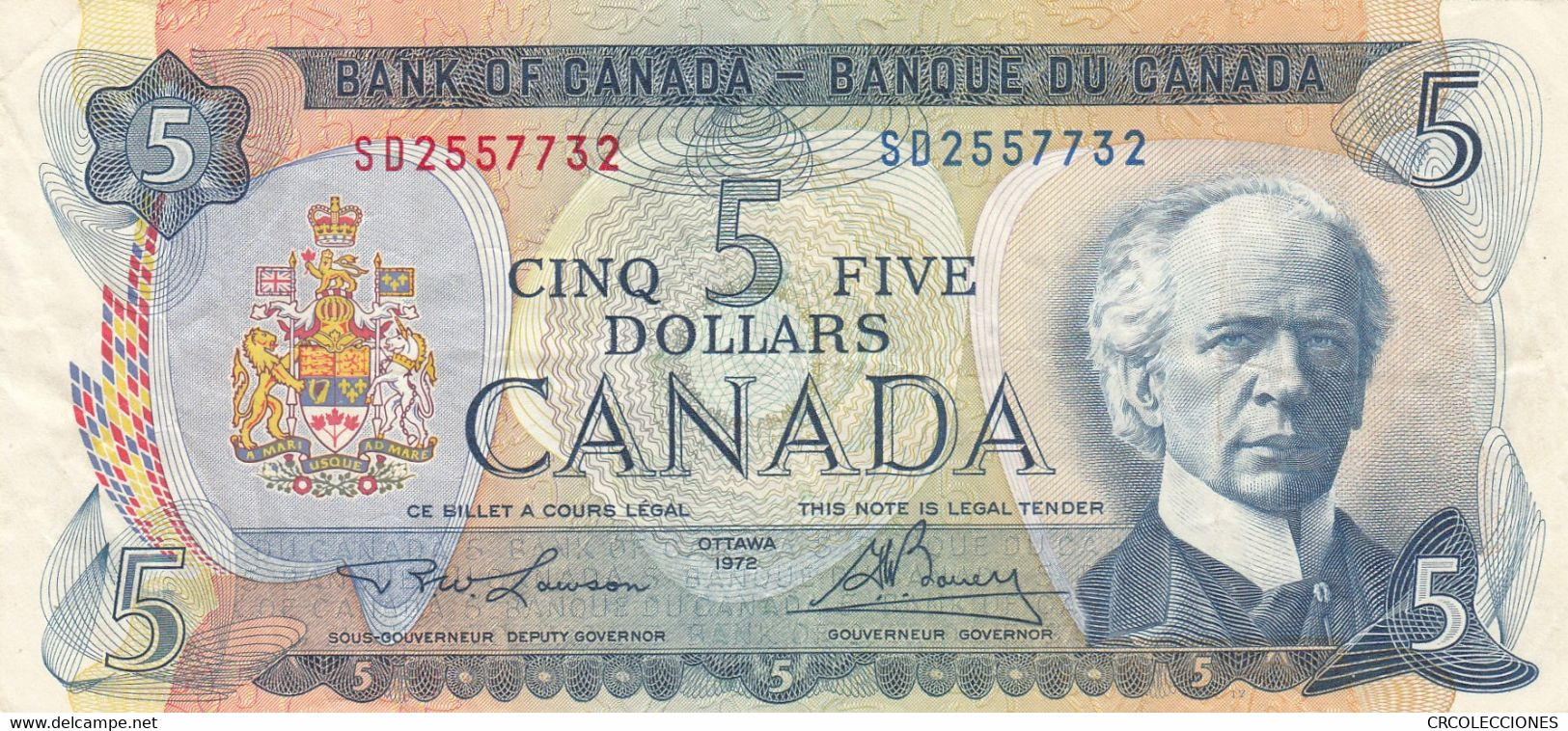 CRBX098 BILLETE CANADA 5 DOLARES 1972 MBC- - Canada