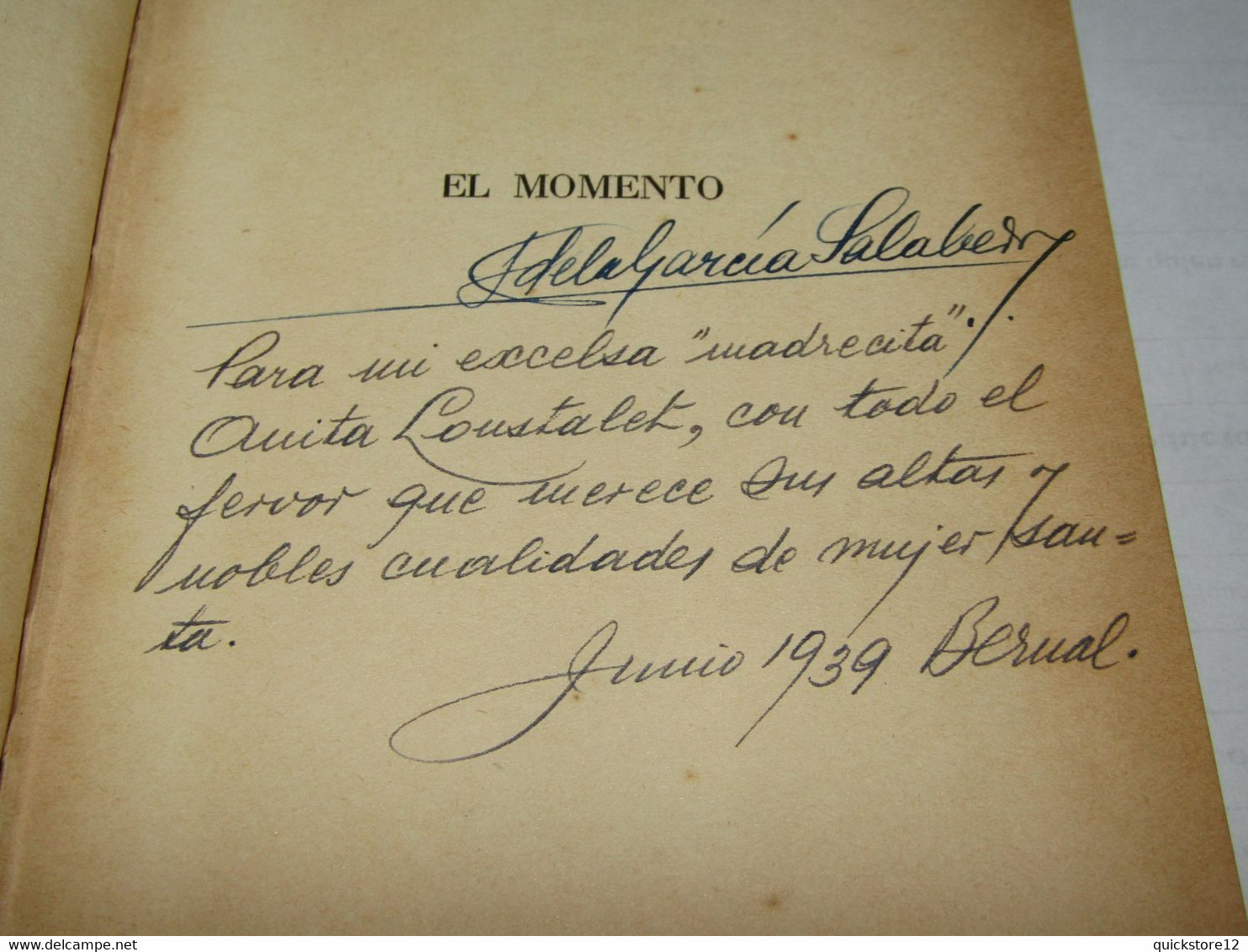 El Momento- Adela Garcia Salaberry AUTOGRAFIADO 1939 - 3043 - Poesia