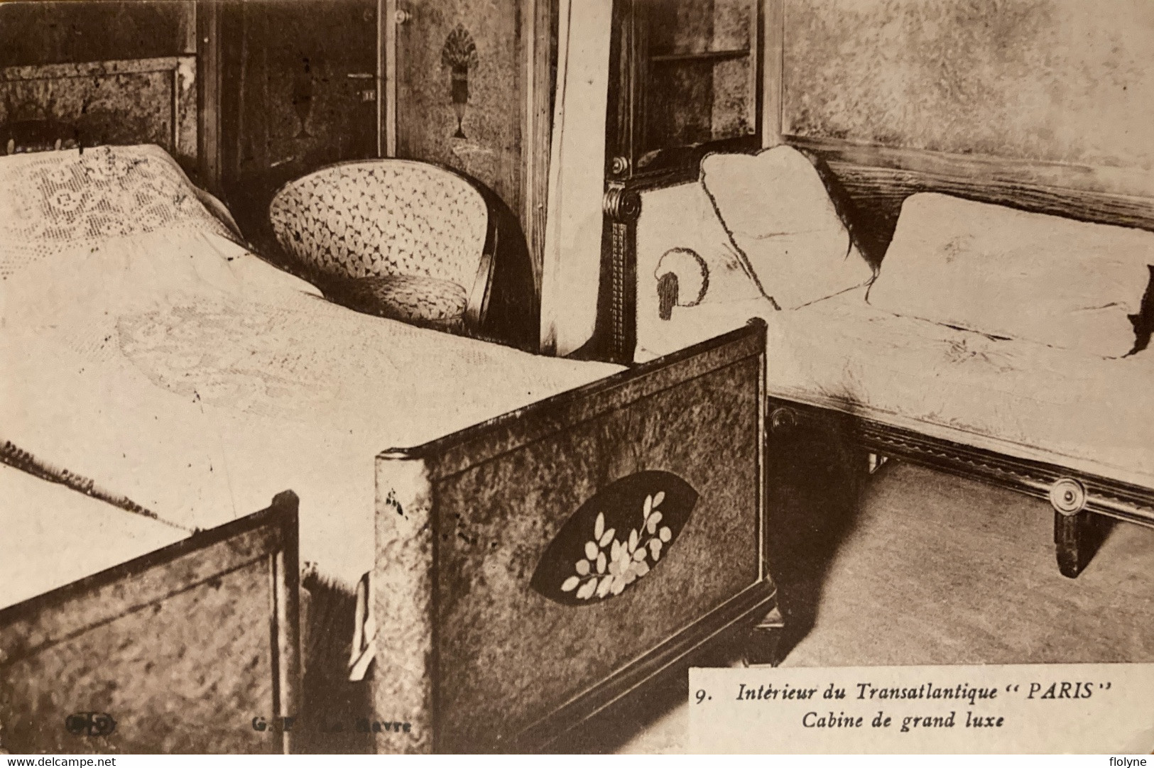 Bateau - Intérieur Du Paquebot Transatlantique PARIS - Cabine De Grand Luxe - Cachet Au Dos LE HAVRE A NEW YORK 1927 - Paquebots