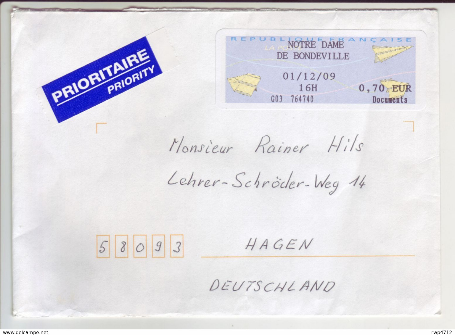 FRANCE  Brief  Cover  Lettre 2009 To Germany - 1999-2009 Viñetas De Franqueo Illustradas