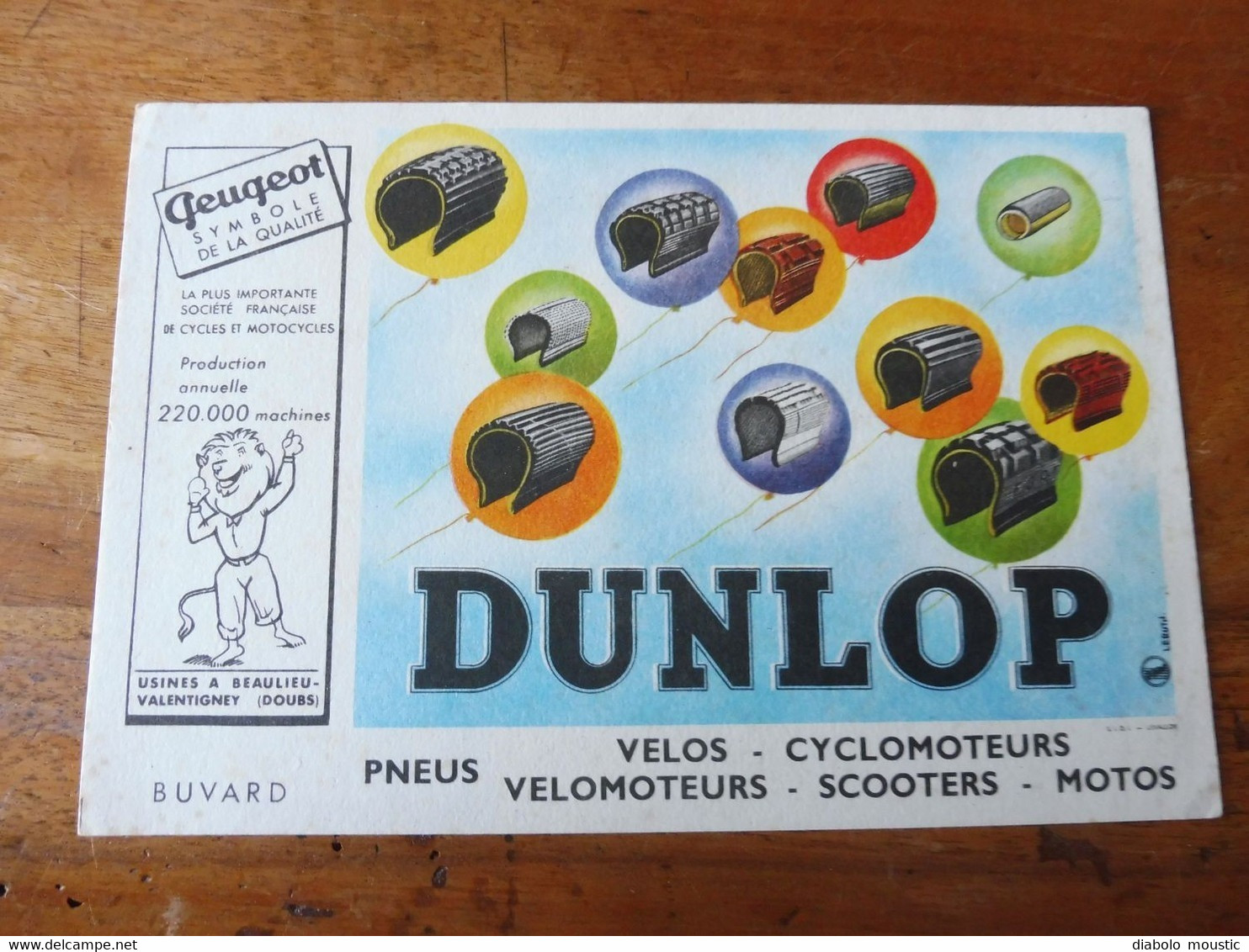 Pneus DUNLOP Pour Vélos, Cyclomoteurs, Vélomoteurs, Scooters, Motos - Peugeot Symbole De La Qualité  (dessin De Lerutn ) - Motos & Bicicletas