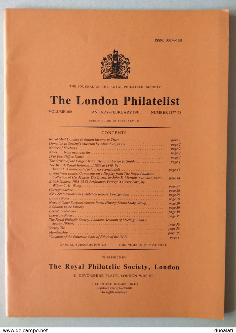 The London Philatelist 1991 January - February The Royal Philatelic Society Used - Englisch (ab 1941)