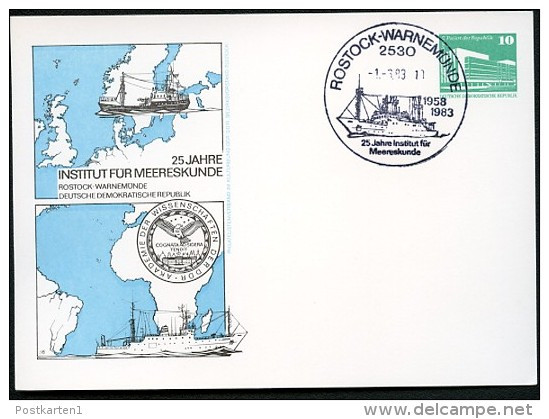 DDR PP18 B2/022 Privat-Postkarte INSTITUT MEERESKUNDE Rostock Sost.1983  NGK 5,00 € - Privé Postkaarten - Gebruikt