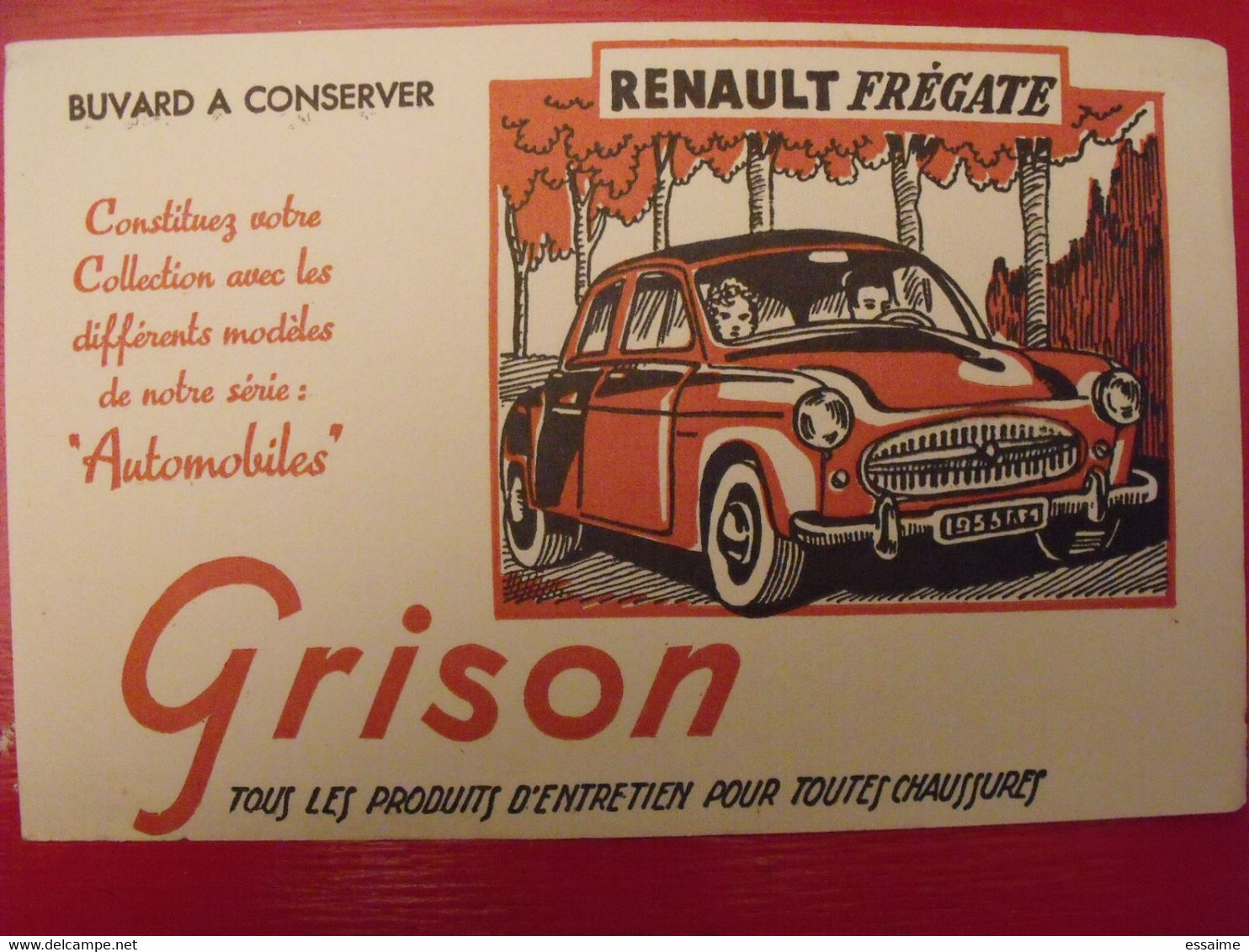 Buvard Grison. Produits D'entretien Pour Toutes Chaussures. Renault Frégate. Vers 1950. - Scarpe