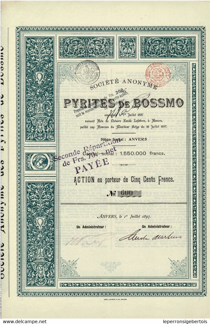 Titre De 1897 - Société Anonyme Des Pyrites De Bossmo - - Mines