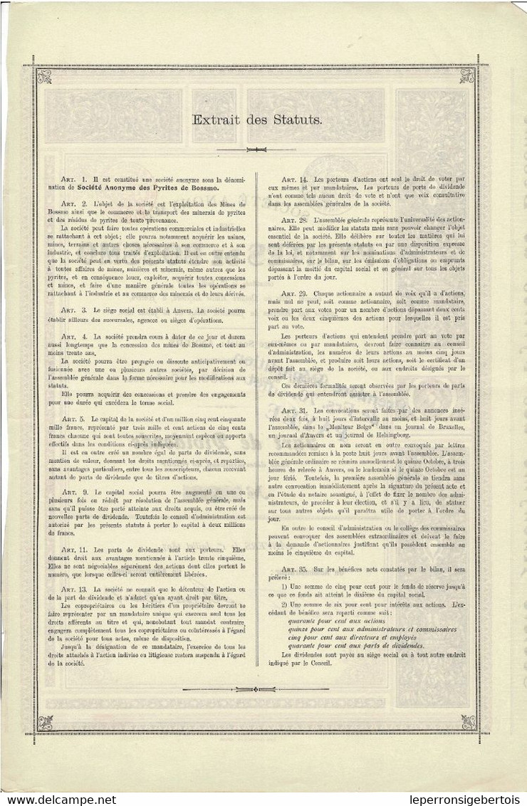 Titre De 1897 - Société Anonyme Des Pyrites De Bossmo - - Mines