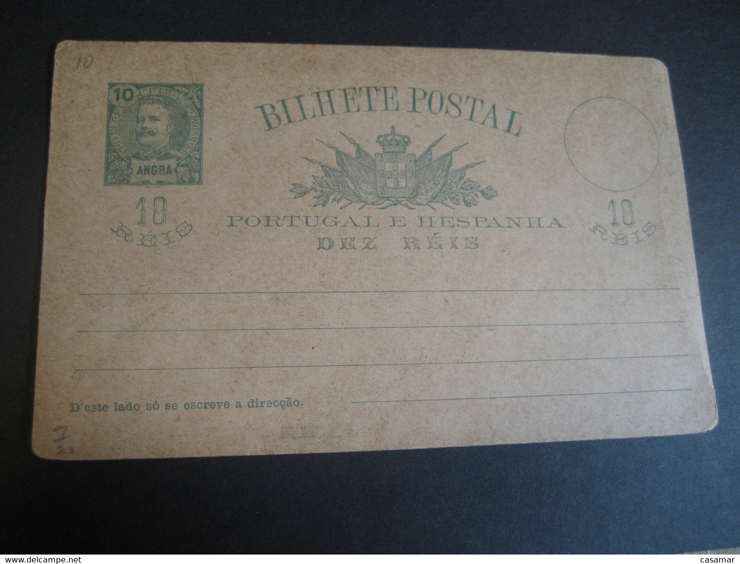 ANGRA 10 Reis Bilhete Postal Stationery Card Terceira Azores PORTUGAL Colonies - Angra