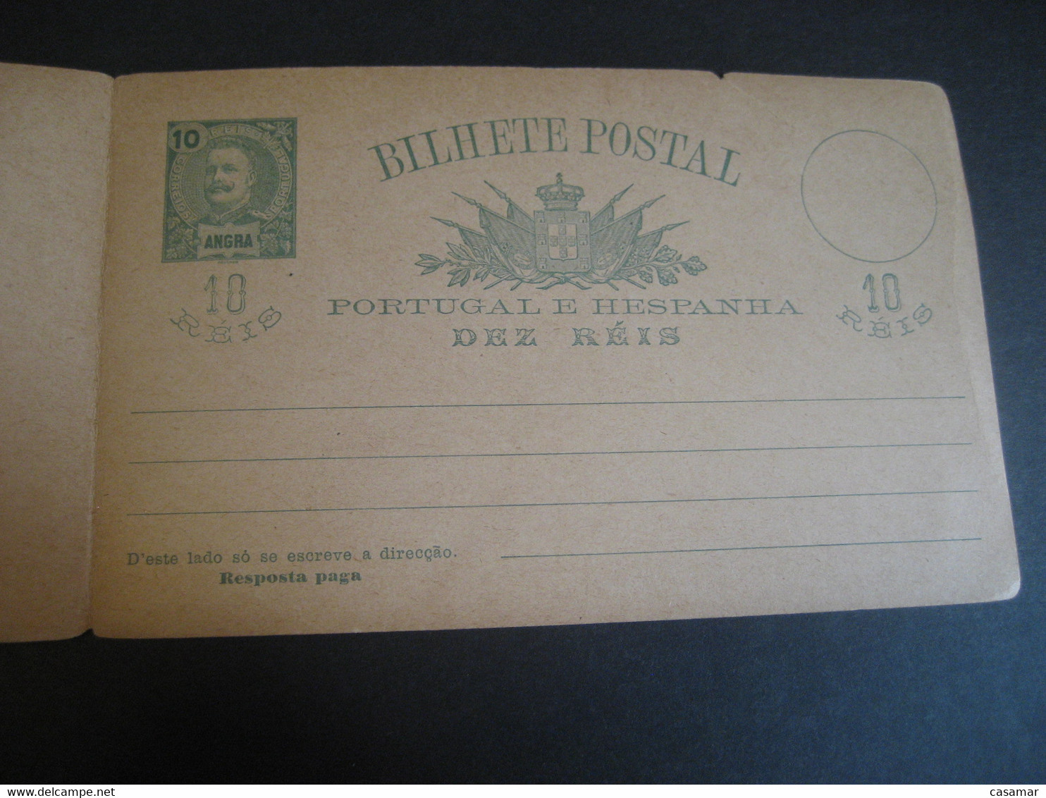 ANGRA 10+10 Reis Bilhete Double Postal Stationery Card Terceira Azores PORTUGAL Colonies Slight Damaged - Angra