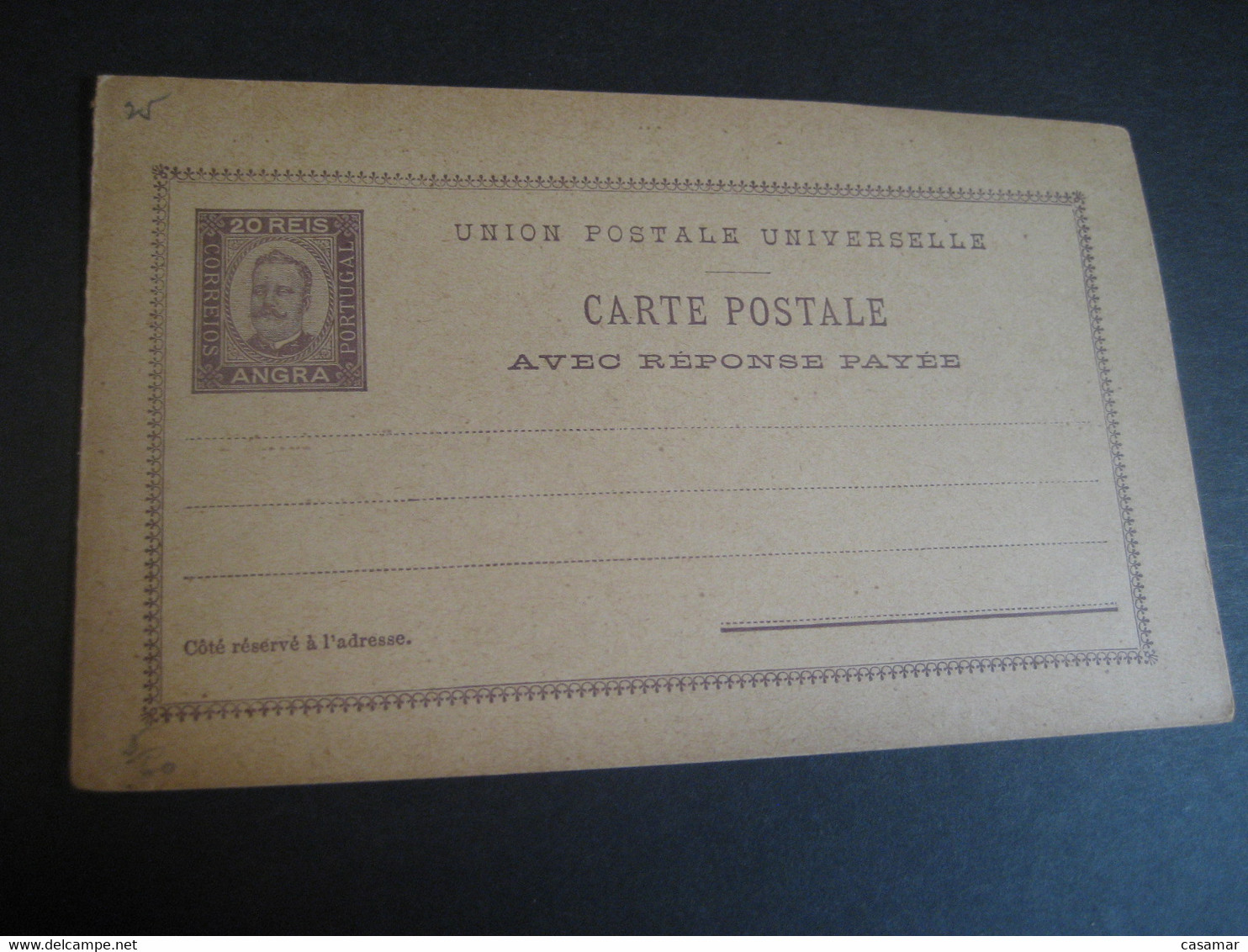 ANGRA 20+20 Reis Violet Double Carte Postal Stationery Card Terceira Azores PORTUGAL Colonies - Angra