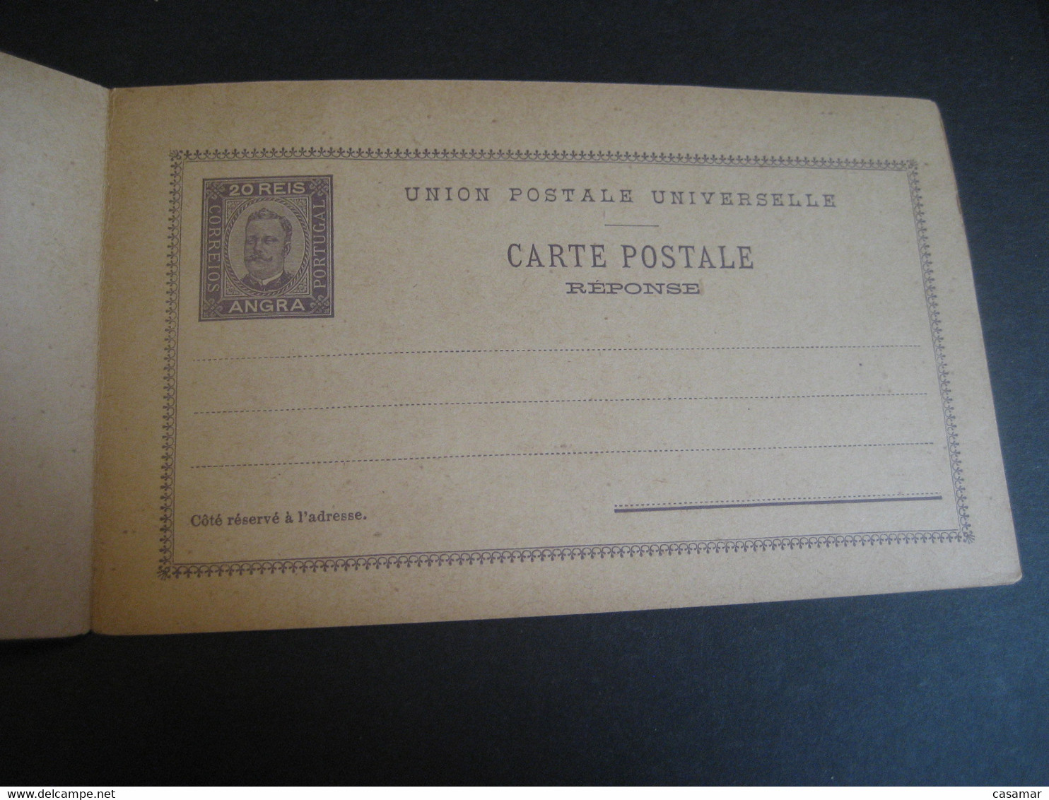 ANGRA 20+20 Reis Violet Double Carte Postal Stationery Card Terceira Azores PORTUGAL Colonies - Angra