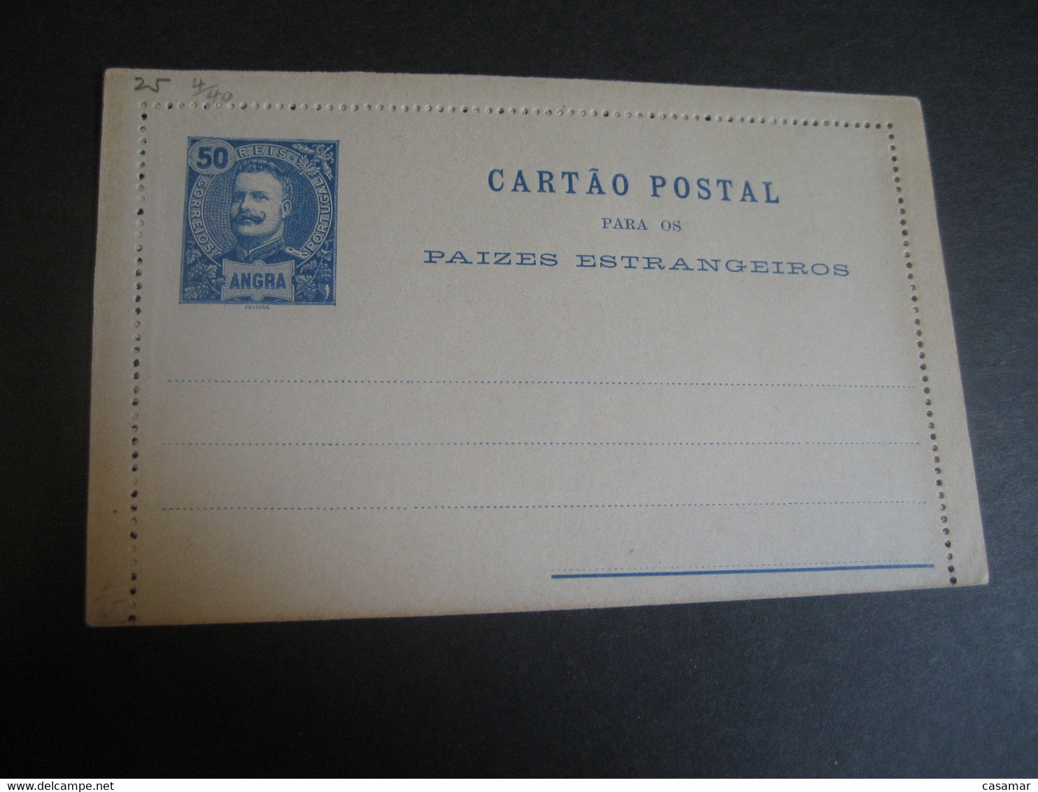 ANGRA 50 Reis Cartao Postal Stationery Card Terceira Azores Paizes Estrangeiros PORTUGAL Colonies - Angra