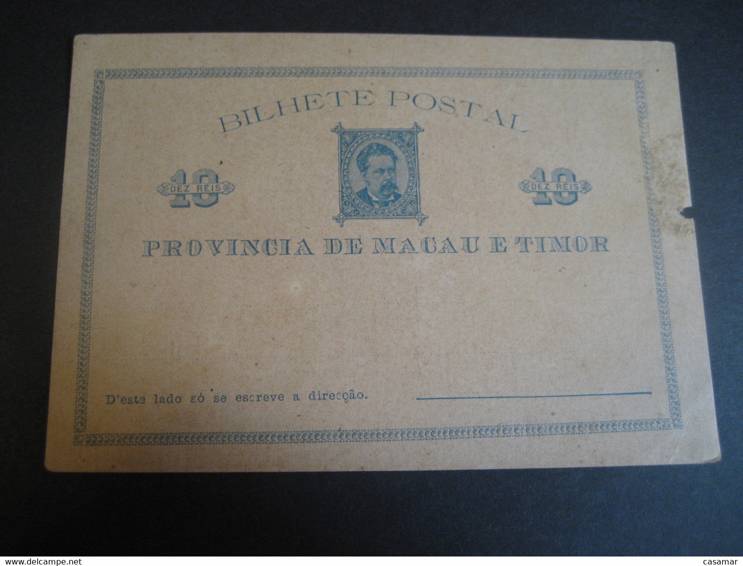 MACAO E TIMOR 10 Reis Bilhete Postal Stationery Card China Chine PORTUGAL Colonies Slight Damaged - Lettres & Documents