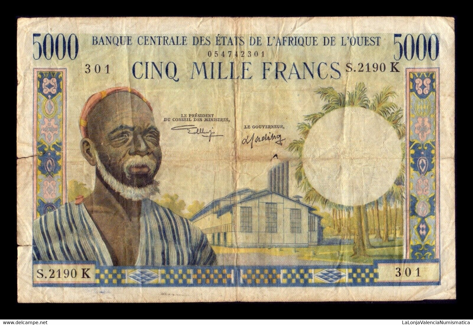 Estados De Africa Occidental Senegal 5000 Francos 1959-1965 Pick 704Kl 301 BC F - Sénégal