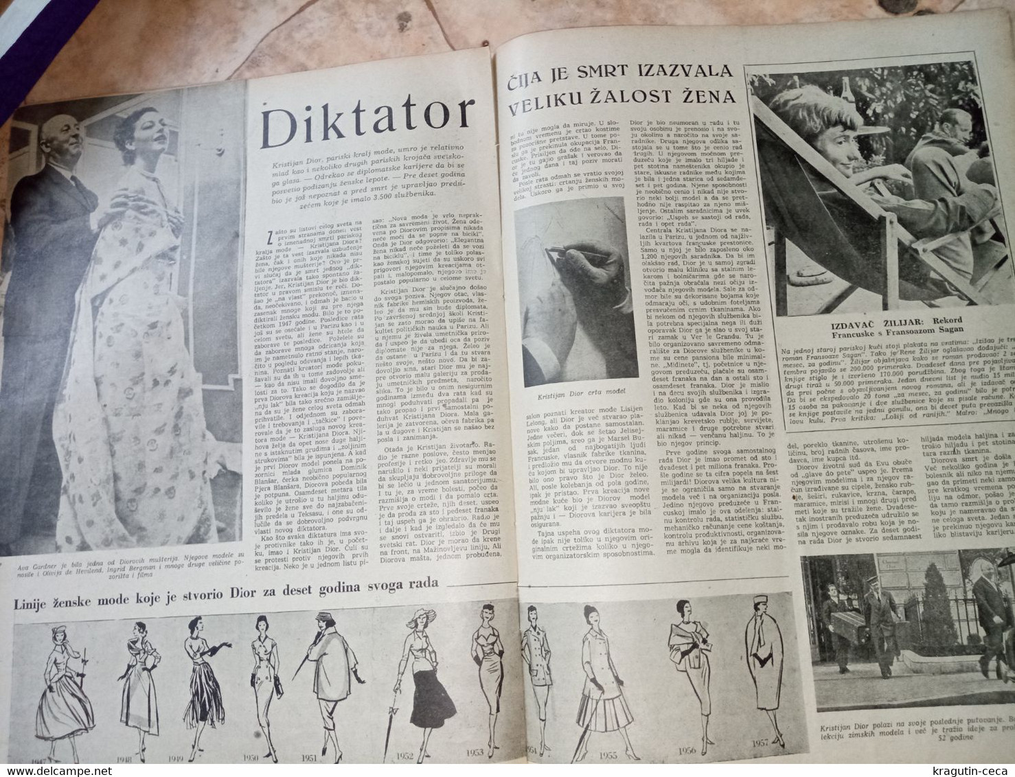 1957 YUGOSLAVIA VINTAGE DUGA MAGAZINE NEWSPAPERS football Audrey Hepburn Christian Dior ANNE FRNK THEATRE Martine Carol