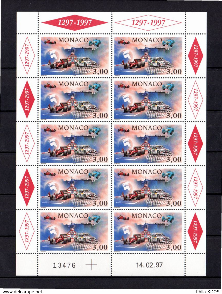 &#9989;  " L'AUTOMOBILE CLUB DE MONACO " Sur Feuille Neuve ** MNH De 1996. 10 X N° YT 2084. A Saisir ! - Automobile