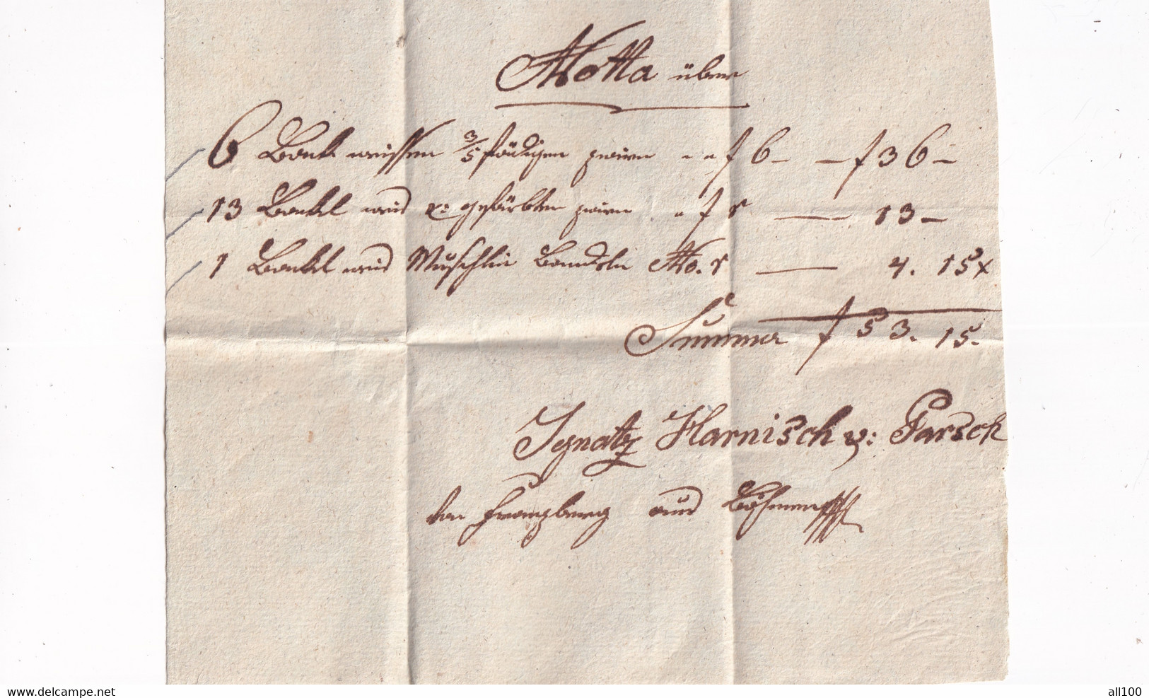 A18753 - RECEIPT NOTTA FROM AUSTRIAN EMPIRE 1800s OLD HANDWRITTEN DOCUMENT - Austria