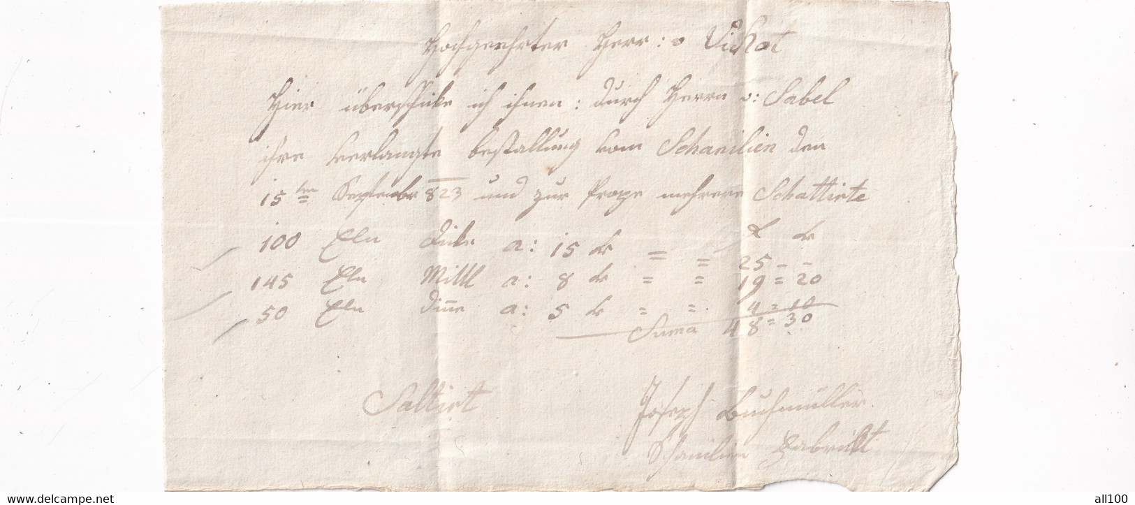 A18756 - RECEIPT FROM AUSTRIAN EMPIRE 1800s OLD HANDWRITTEN DOCUMENT - Autriche