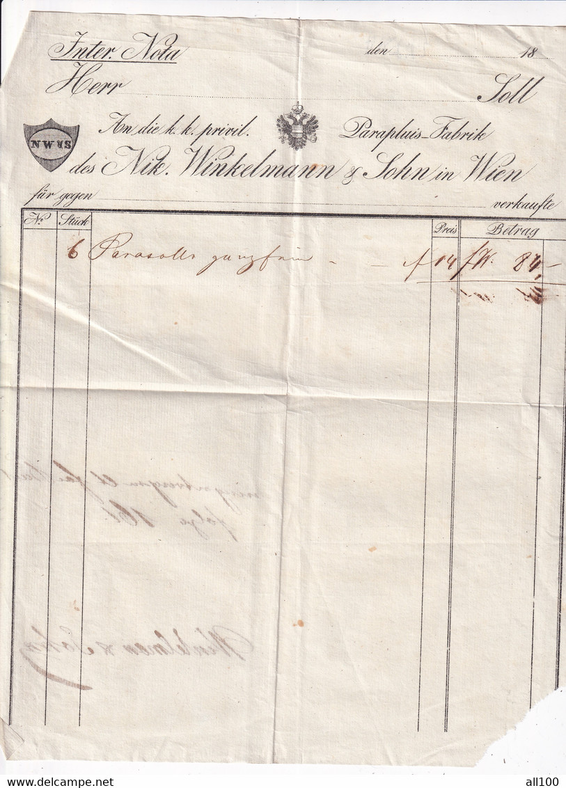 A18772 - INVOICE FROM AUSTRIAN EMPIRE 1800s INTER NOTA AM DIE K K PRIVIL PARAPLUIS FABRIK DES NIK WINKELMANN UND SOHN - Österreich