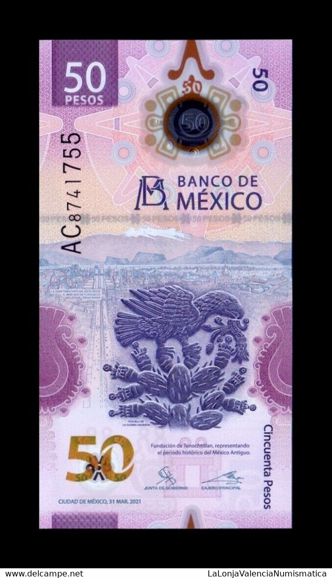 México 50 Pesos 2021 Pick New Sign 1 Polymer SC UNC - Mexico