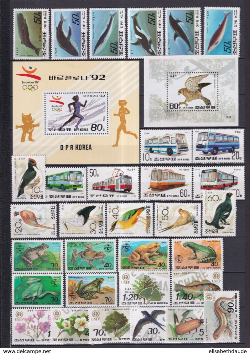 KOREA - 1992 - ANNEE INCOMPLETE ** MNH 2 PAGES ! - ANIMAUX/TRANSPORTS/FLEURS ETC....COTE YVERT = 96 EUR - Korea (Noord)