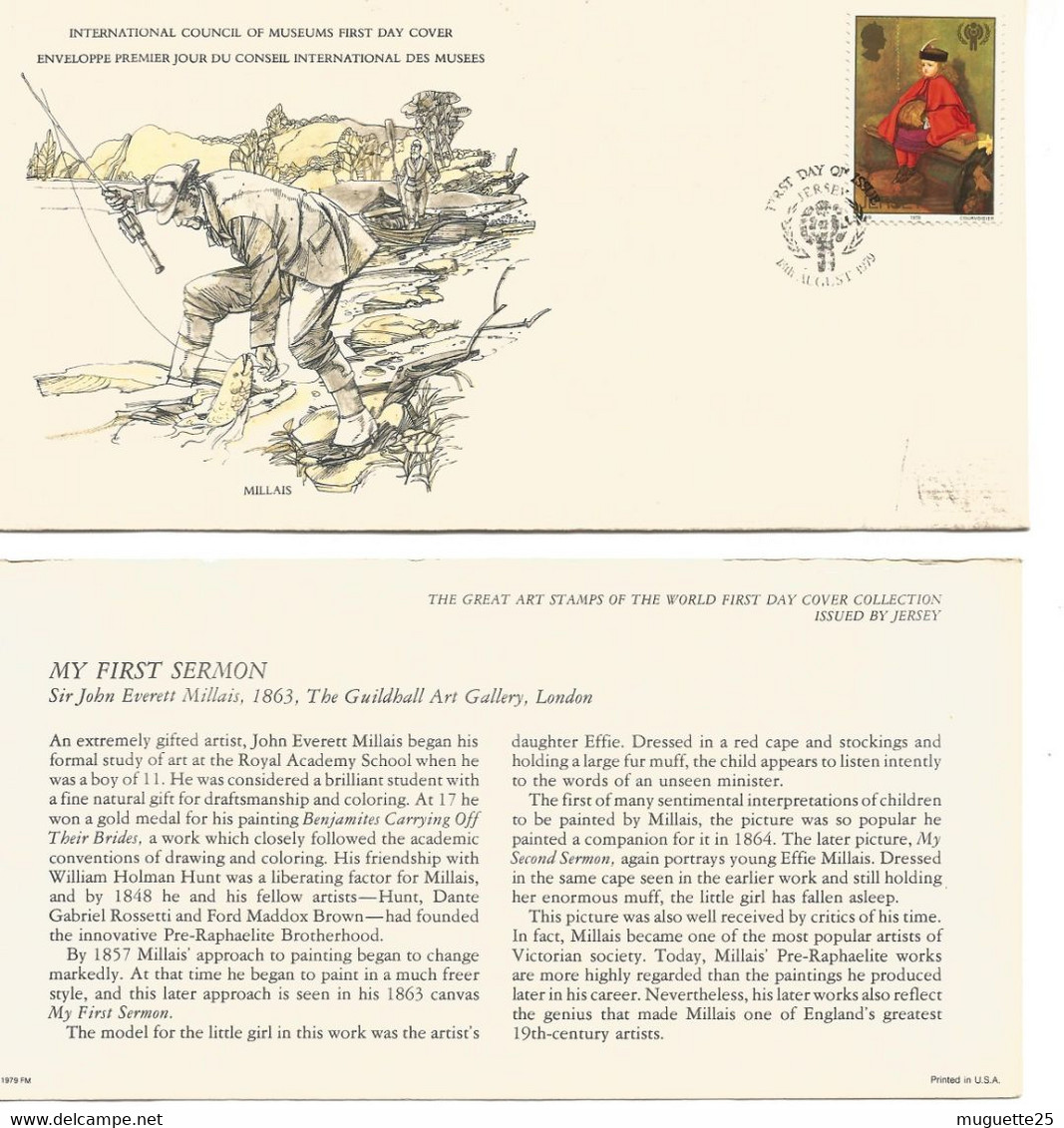 Enveloppe 1er Jour Des Musées Millais My First Sermon Timbre August1er Sept 1979 + Fichier Explicatif - Museos