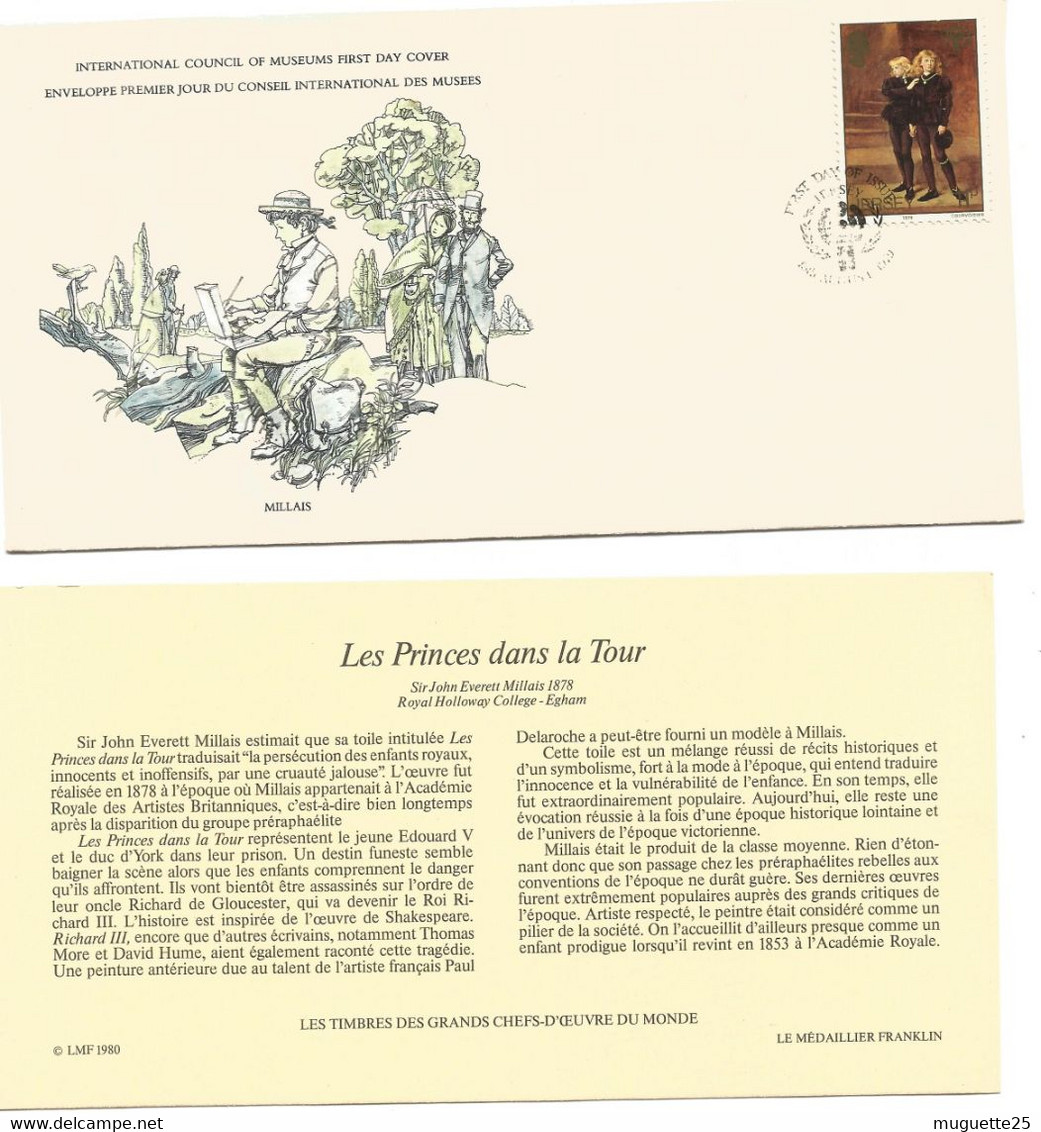 Enveloppe 1er Jour Des Musées Millais Les Princes Dans La Tour Timbre August1er Sept 1979 + Fichier Explicatif - Musées