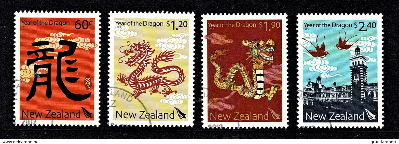 New Zealand 2012 Year Of The Dragon Set Of 4 Used - Gebruikt