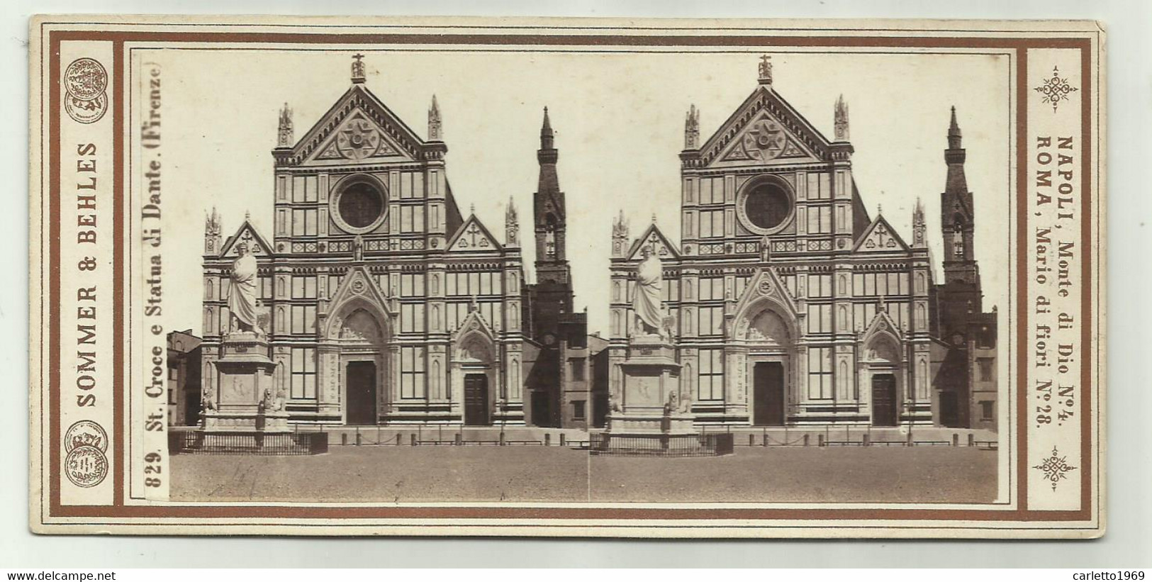 SANTA CROCE E STATUA DI DANTE   - CARTA STEREOSCOPICA - Photos Stéréoscopiques