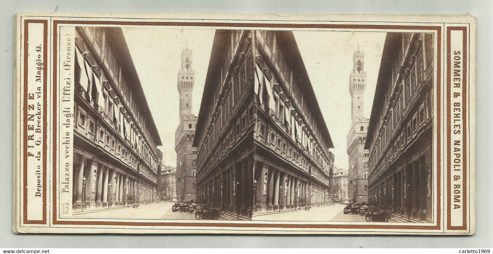 PALAZZO VECCHIO DAGLI UFFIZI - FIRENZE   - CARTA STEREOSCOPICA - Stereo-Photographie