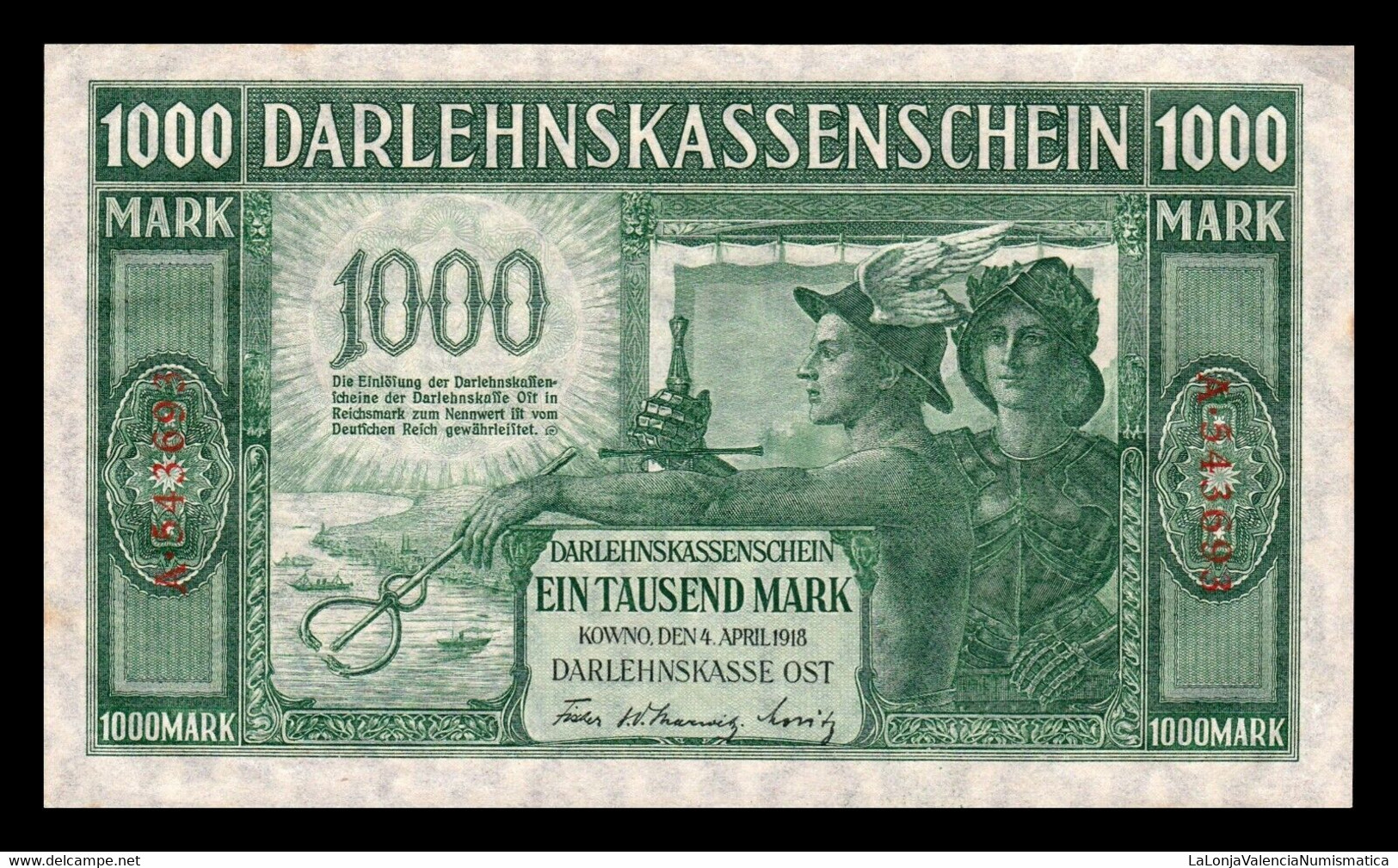 Alemania Germany Lituania Occupation 1000 Mark 1918 Pick R134a SC- AUNC - 1.000 Mark