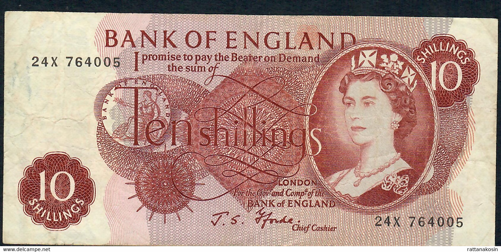 GREAT BRITAIN P373c 10 SHILLINGS  ND Signature FFORDE  #24X    VF NO P.h. - 10 Schillings