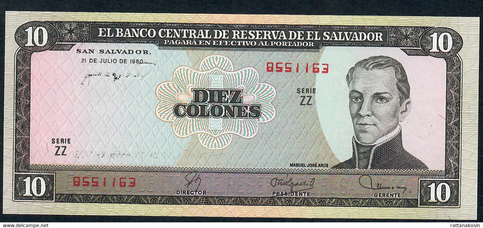 SALVADOR P129 10 COLONES 21.7.1980 Serie ZZ  UNC. - El Salvador