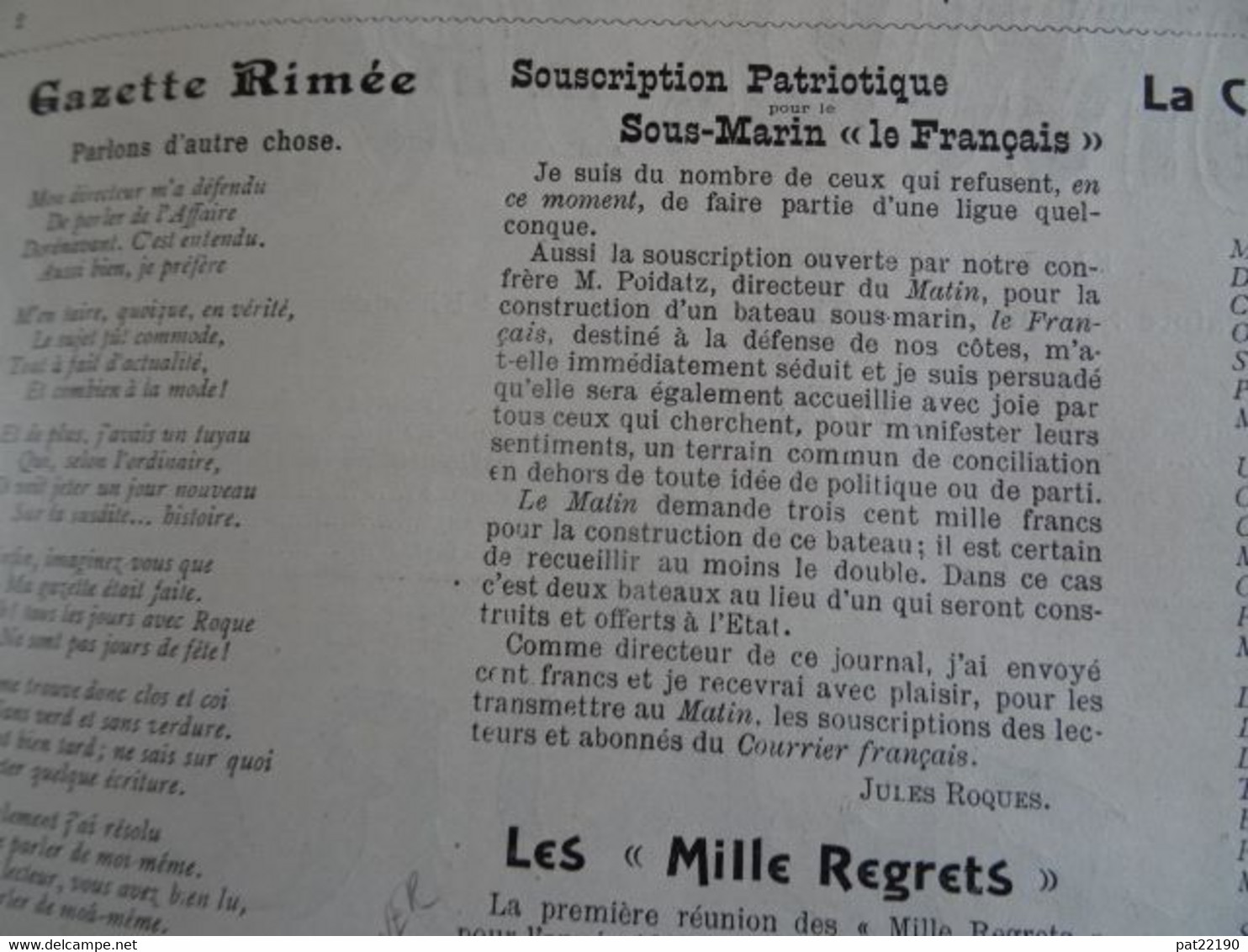 Revue le courrier Français 1899 Willette Botrel Diner menu 1000 regrets H Sebille René Pean Phil May artiste Anglais