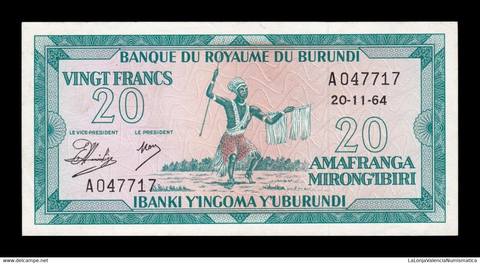 Burundi 20 Francs Dancer 1964 Pick 10a EBC+ XF+ - Burundi