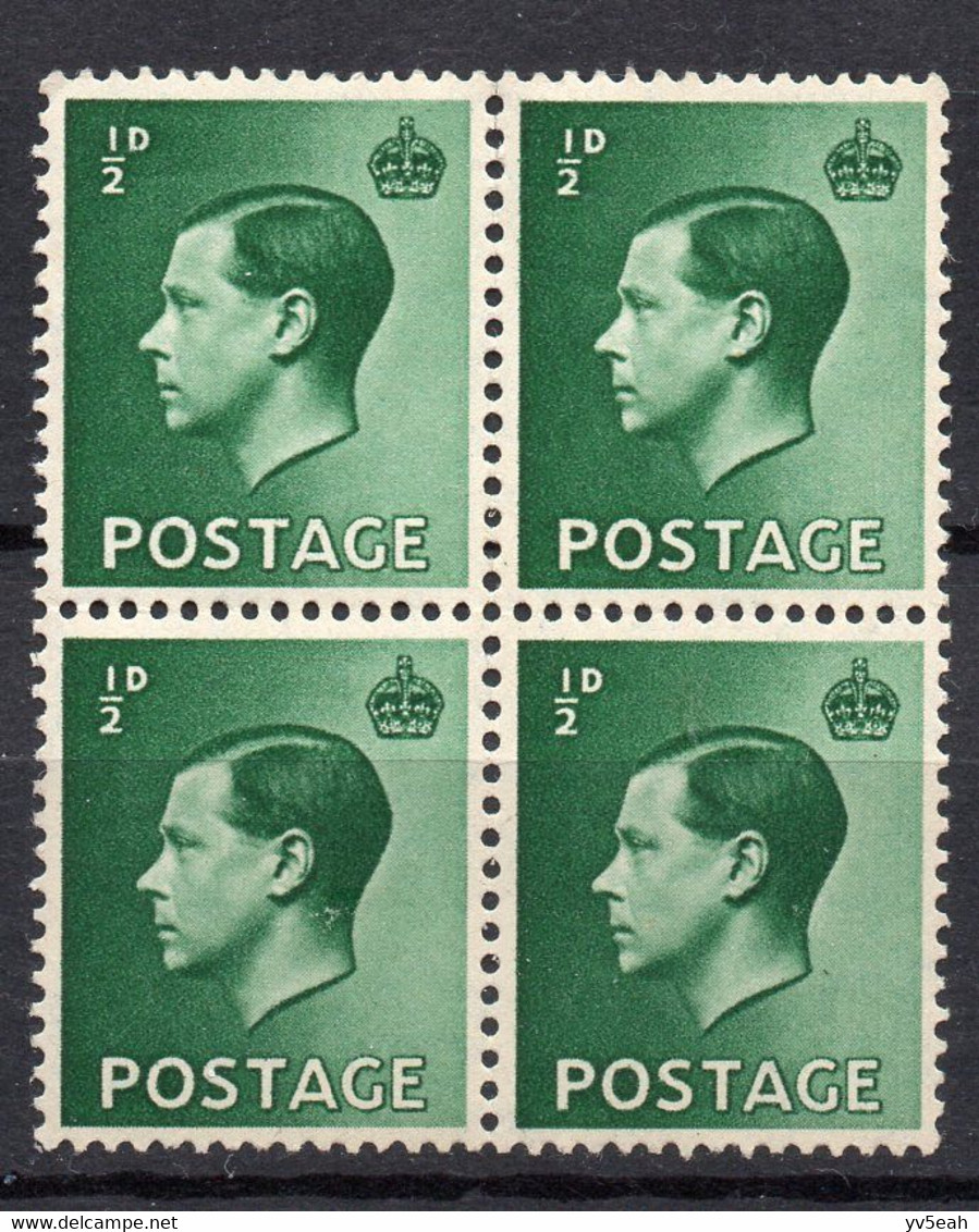 GREAT BRITAIN/1936/MNH/SC#230/ KING EDWARD VIII / KEVIII / ROYALTY/ 1/2P DARK GREEN  / BLOCK OF 4 - Nuevos