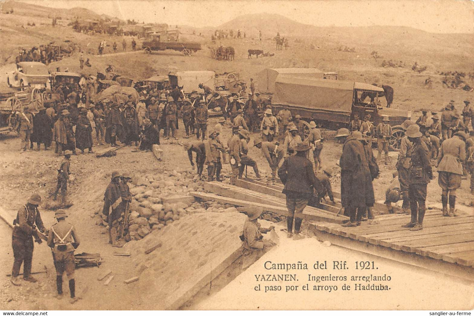 CPA MAROC CAMPANA DEL RIF 1921 YAZANEN INGENIEROS ARREGLANDO EL PASO POR EL ARROYO DE HADDUBA - Autres & Non Classés