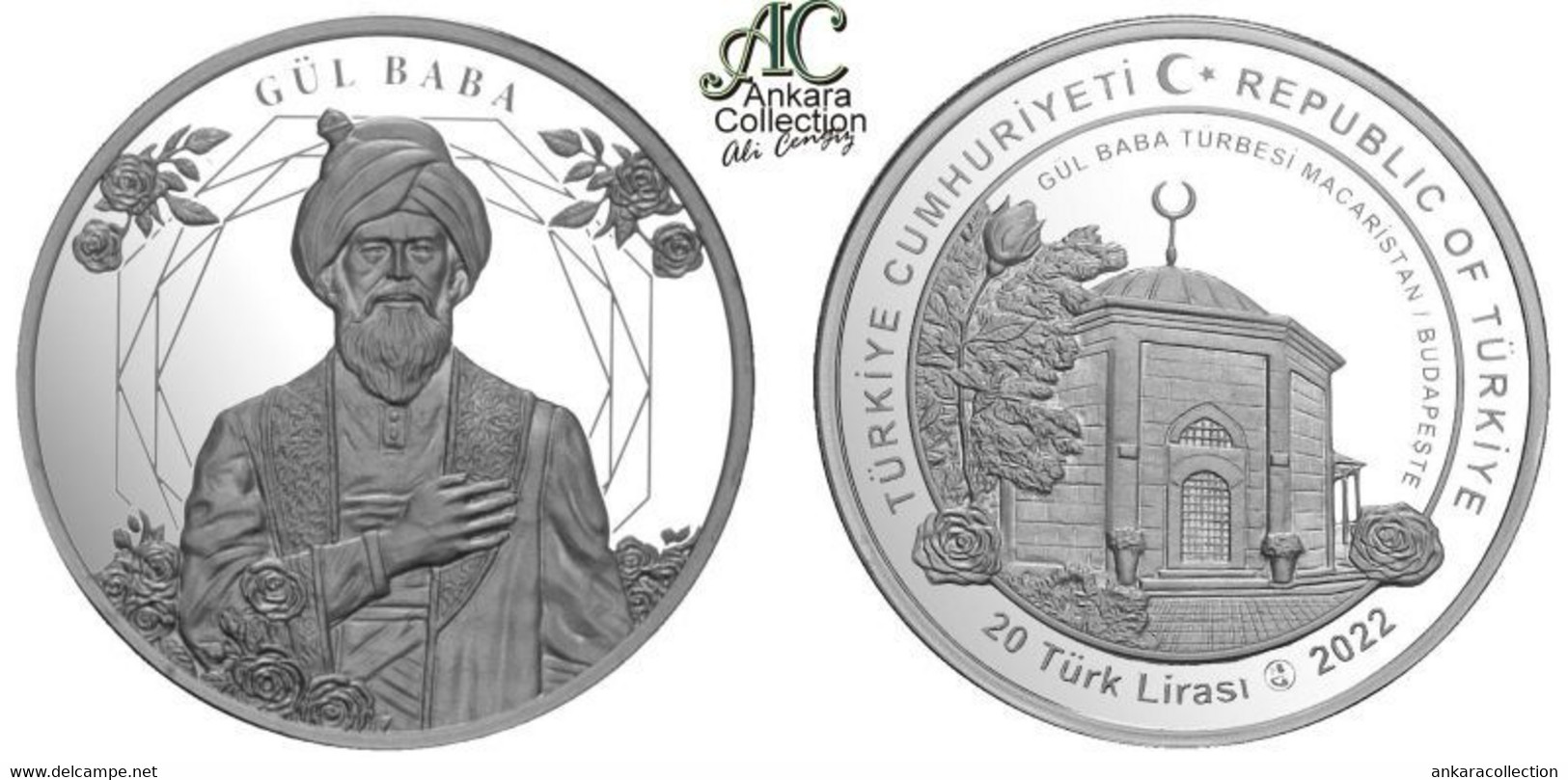 AC - GUL BABA - JAFER - THE TOMB OF GUL BABA IN BUDAPEST HUNGARY OTTOMAN BEKTASHI DERVISH POET COMM SILVER COIN UNC 2022 - Turkey